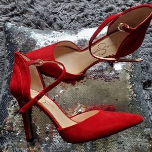 Red suede Jessica Simpson Heels, size 8